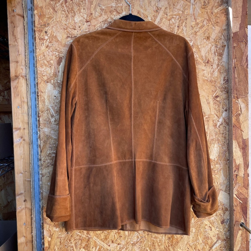 Vera Pelle Reversible Leather Suede Jacket Womens 16 Tan Cognac Made in Italy - Picture 4 of 9